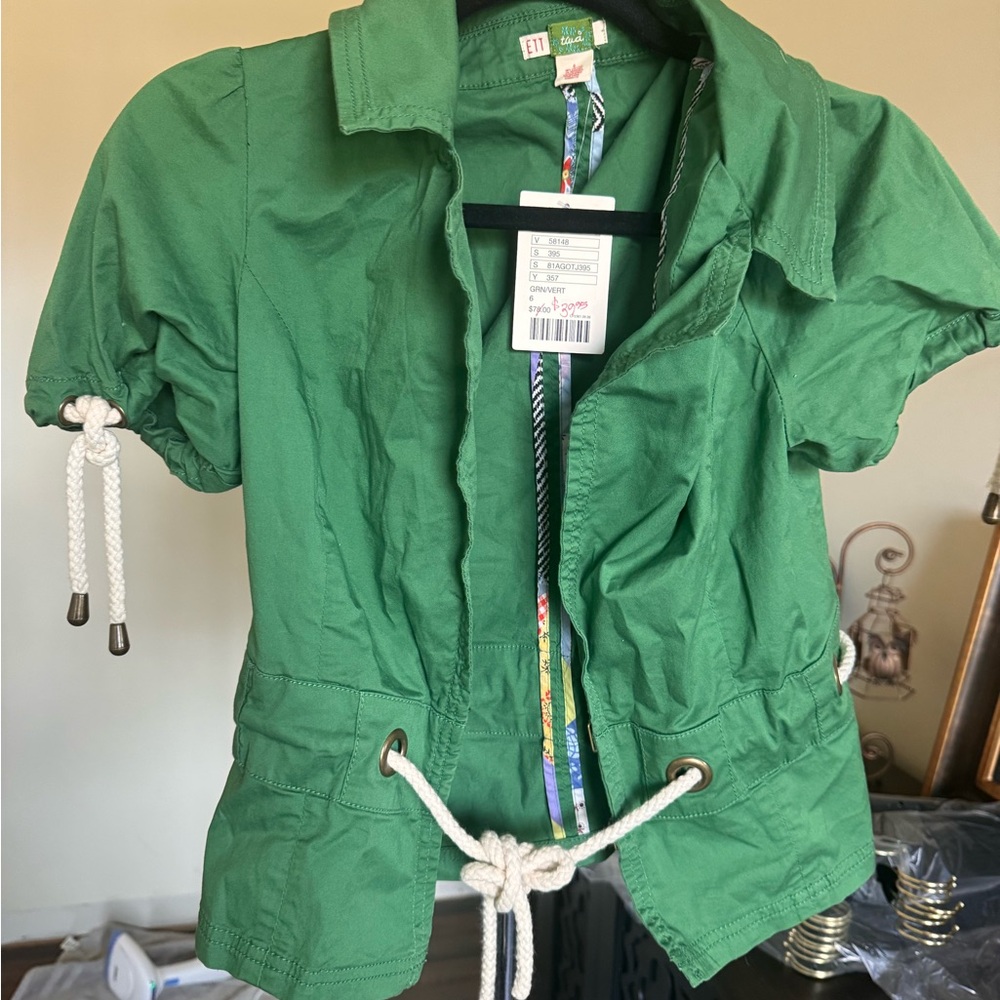 Green tie top with rope details from Anthropology. NWT